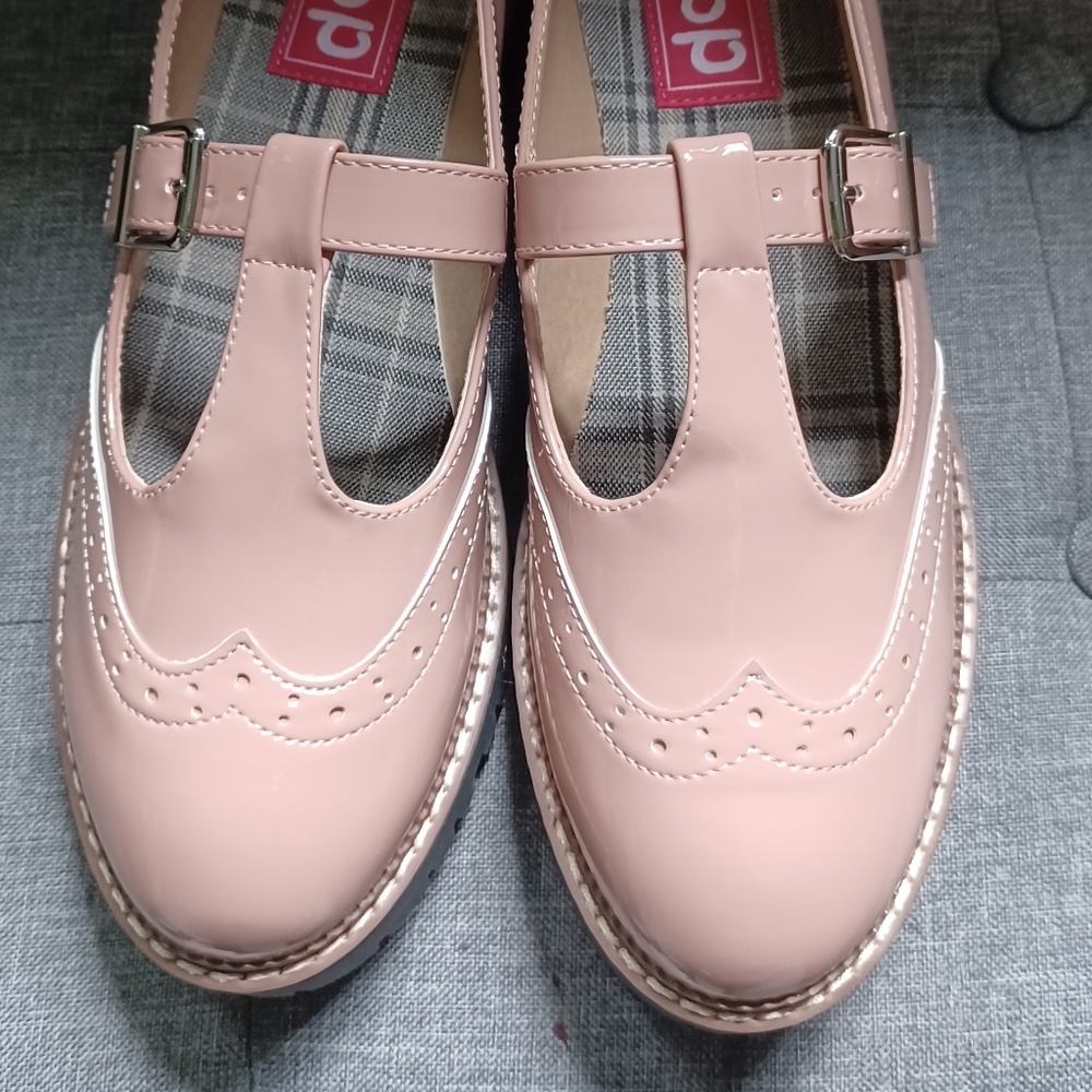 BNIB Pop Brand Womens Tatum Wing Tip Mary Jane’s Dusty Rose Patent Leather Sz9 - Picture 6 of 14